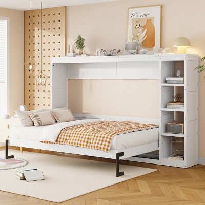 Full Size Murphy Bed with Bookshelf Storage and Space-Saving Design for Small Rooms or Guest Use-3irtyhousy