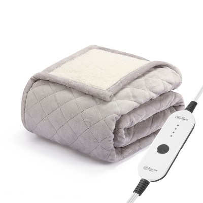 Sunbeam 50" x 60" Quilted Nordic Velvet Reverse Shearling Heated Throw Electric Blanket Dove Gray: Lightweight, Machine Washable