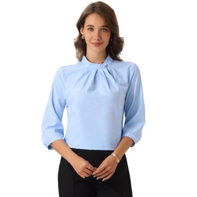 INSPIRE CHIC Women's Mock Neck 3/4 Sleeve Ruched Front Blouses