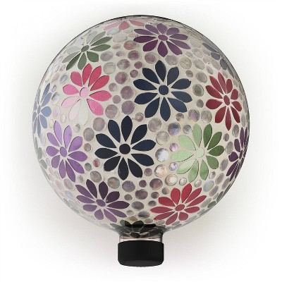 12" Colorful Daisy Glass Gazing Globe with Mosaic Flower - Alpine Corporation: Outdoor Decorative Object, No Battery Required