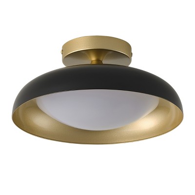 Modern Semi Flush Mount Ceiling Light, Black and Gold Dome Fixture, LED Contemporary Bedroom Kitchen Lighting