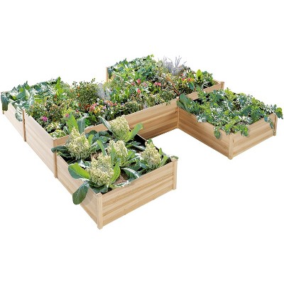 AMERLIFE 12x12x2 FT Wooden Raised Garden Bed, H-Shaped Double-Layer Planter, 180 Cu. Ft Capacity