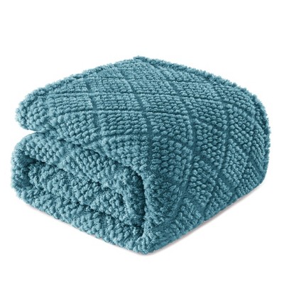 Aoibox Soft Fluffy Jacquard Waffle Throw Blanket for Couch & Bed, Lightweight & Warm Fleece Blanket for All Seasons, Slate Blue