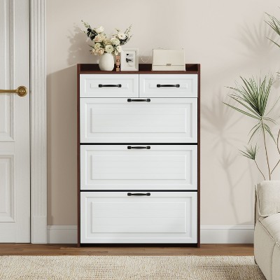 Kumasinova 3 Flip Drawers Shoe Cabinet,Shoe Organizer with 2 Drawers & Open Shelf,Space-Saving Shoe Storage Cabinet for Entryway,Living Room