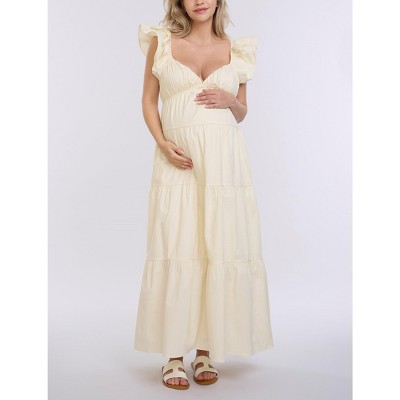 Women's Ruffle Sleeve Tie-Back Maternity Maxi Dress | Motherhood Maternity
