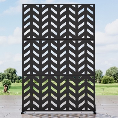 183cm x 120cm x 40cm Black Galvanized Steel Screen with Fishbone Pattern Design