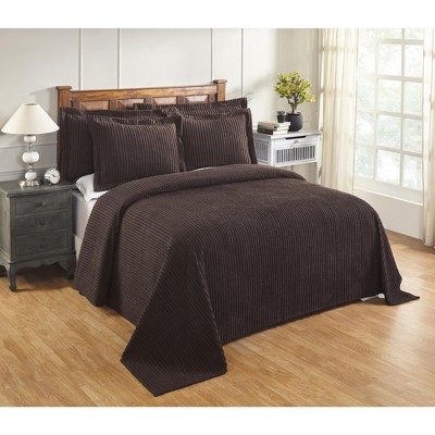 Set of 3 Full/Double Jullian Collection 100% Cotton Tufted Unique Luxurious Bold Stripes Design Bedspread Set Chocolate - Better Trends
