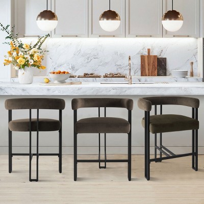 Mia Velvet Counter Height Bar Stool, Curved Armrest Bar Chair with Metal Legs, Upholstered Kitchen Island Stool-Maison Boucle