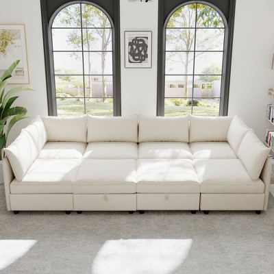 Christopher Knight Home Kerwin Modular Upholstered Storage 129" Chenille L-Sofa with Ottomans, 116" x 53.5" Bed