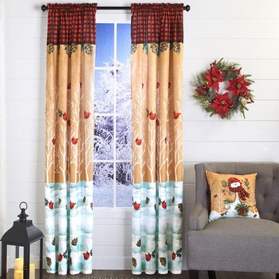 The Lakeside Collection Christmas Window Panel - Farmhouse Cardinal Curtains, Holiday Home Decor