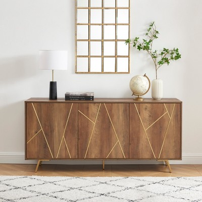 Modern TV Stand with Metal Accents, 3 Cabinets & Cable Management, Fits TVs up to 70 in., 63 in. Wide
