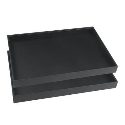 Unique Bargains PU Leather Stackable Black Jewelry Organizer Trays with Removable Dividers Set of 2