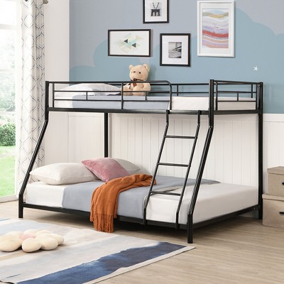 Twin Over Full Metal Bunk Bed with Ladder and Guardrails