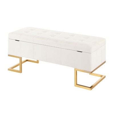 CAVINAS Velvet Storage Ottoman Bench with Gold Metal Frame,Upholstered Storage Ottoman,Storage Benches for Living Room,Bedroom