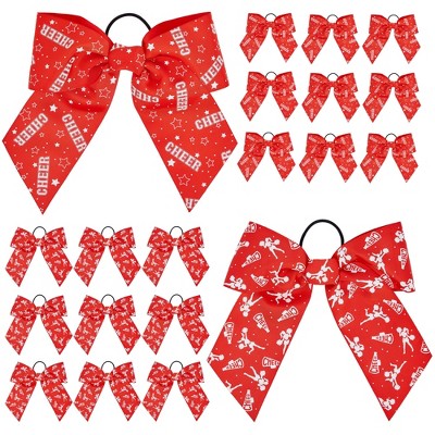 20 Pack Cheer Bows for Cheerleaders, Elastic Ponytail Holders, Bulk Polyester Hair Ribbons