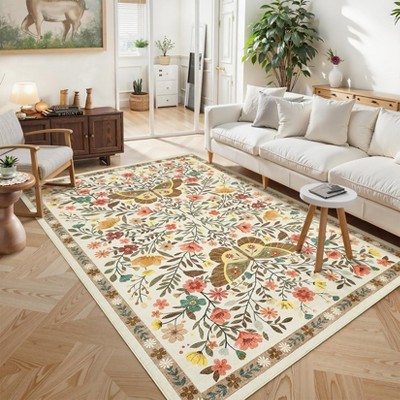 Farmhouse Rugs for Living Room Floor Mats with Non-Slip Backing, Foldable Ultra-Thin Bedroom Carpet