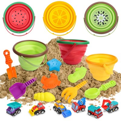 Beach Toys for Kids, Silicone Collapsible Foldable Beach Bucket Travel Beach Toys for Summer Outdoor Camping and Fishing Tub for Toddlers Boys Girls