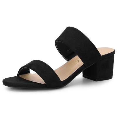 Allegra K Women's Back to College Faux Suede Dual Straps Block Heel Slide Sandals