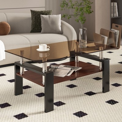 PAGED Rectangle Coffee Table with Tempered Glass Tabletop,39.2" Center Table for Livng Room