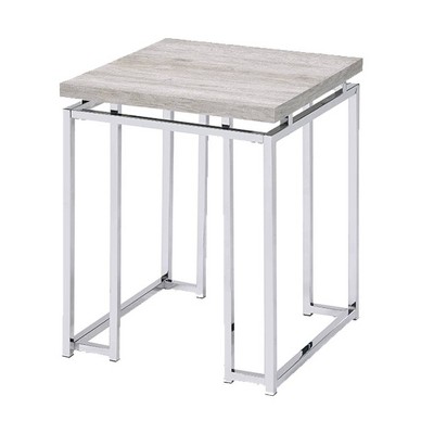 19" Chafik Table Bases Natural Oak/Chrome - Acme Furniture: Sturdy Square Accent Table with Shelf