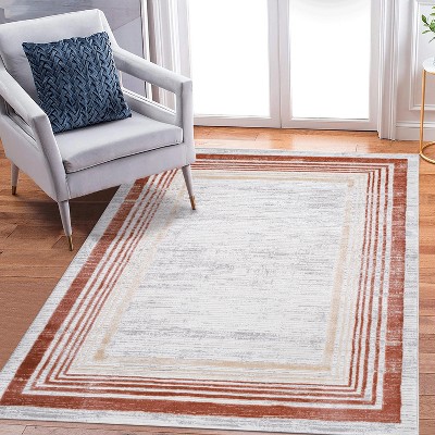 5X7 Rugs/Ivory/Bordered Non-Shedding Living Room Bedroom Dining Home Office Stylish and Stain Resistant Area Rug