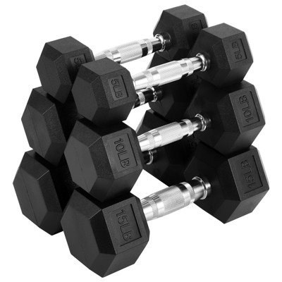 Garvee 60 LB-100 LB Hex Dumbbells Set, 5-30 LB Rubber Coated Hex Dumbbell Weights Set for Strength Training, 60 LB(5x2+10x2+15x2), 100 LB(20x2+30x2)