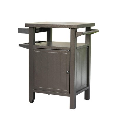 CLIHOME Outdoor Metal Grill Storage Carts,Portable Storage Cabinet Table with Wheels
