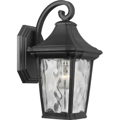 Progress Lighting Marquette 1-Light Outdoor Wall Lantern in Black with Water Glass Shade