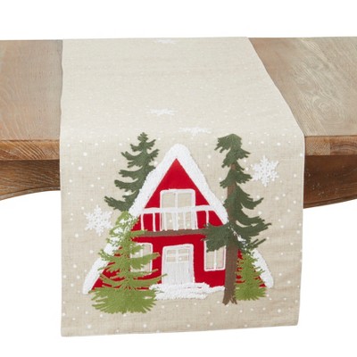 Saro Lifestyle Cozy Christmas Cottage Table Runner, 16"x70", Beige