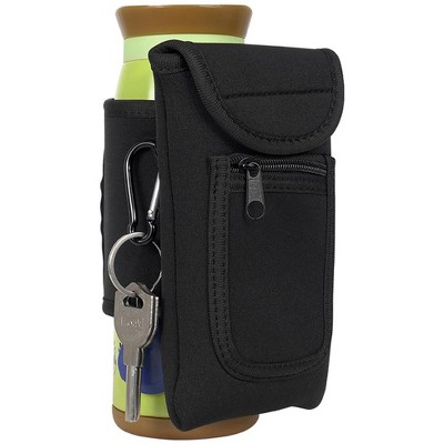 Nakedcellphone Water Bottle Caddie - Universal Phone Case Holder (Zipper Storage Compartment, Magnetic Strap) for 3" H2O Gym Tumbler - Black