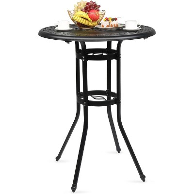 VINGLI 32" Outdoor Bar Table, Patio Bar Height Table with Umbrella Hole, Round High Top Table Cast Aluminum Tall Outdoor Table Bistro Table