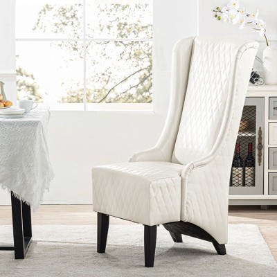 APRILSOUL White Faux Leather High-Back Accent Chair, Comfy High Wingback Chair, Living Room Chair with Soft Padded and Wooden Legs