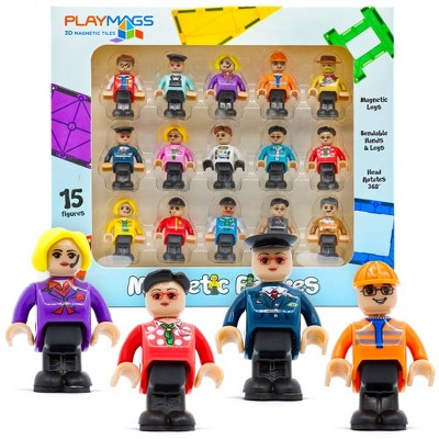 Playmags 15 Pack Magnetic Community Figures, Play People for Magnetic Tiles