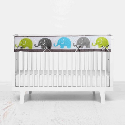 Bacati - Elephants Long Crib Rail Guard Cover Aqua/Lime/Gray