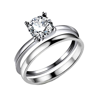 Envy Wedding Ring Set by Ginger Lyne CZ Sterling Silver Engagement Ring and Band for Women