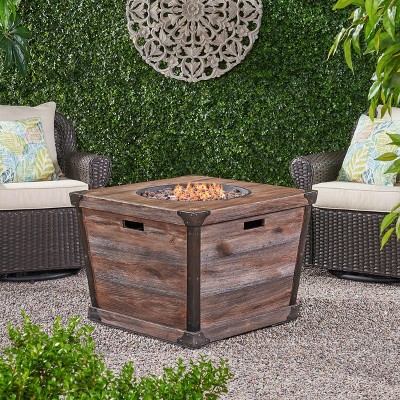 32-Inch Square Outdoor Fire Pit Table With Built-In Propane Storage And Wood-Look Concrete Top