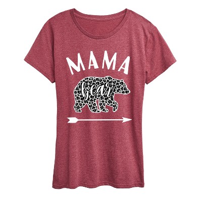 Women's - Instant Message - Mama Bear Snow Leopard Print Short Sleeve Graphic T-Shirt