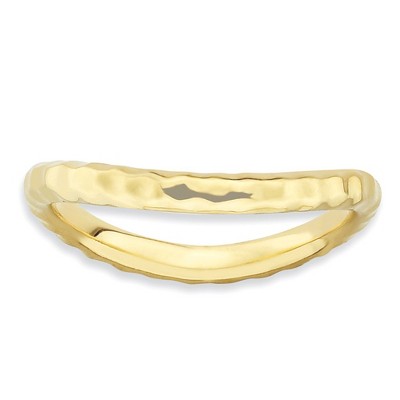 Black Bow Jewelry 2.25mm Stackable 14K Yellow Gold Plated Silver Curved Hammered Band