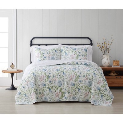 Cottage Classics Field Floral Quilt Set Blue/Green/White