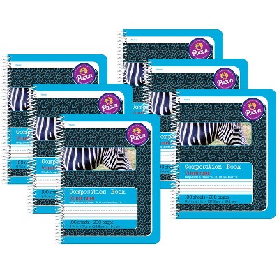 Pacon® Primary Composition Book, Spiral Bound, D'Nealian/Zaner-Bloser, 1/2" x 1/4" x 1/4" Ruled, 9-3/4" x 7-1/2", 100 Sheets, Pack of 6