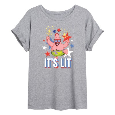 Women's - SpongeBob SquarePants - Lit Fireworks Patrick Oversized Graphic T-Shirt