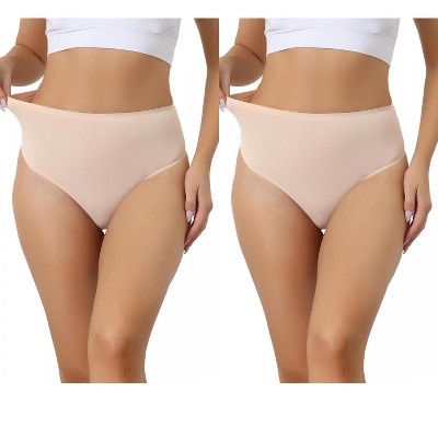 Allegra K Women's High Waist Tummy Control Stretch T-back Breathable Comfortable Thongs 2 Packs
