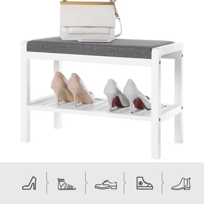 SONGMICS Shoe Rack Bench with Cushion Upholstered Padded Seat, Storage Shelf, Shoe Organizer