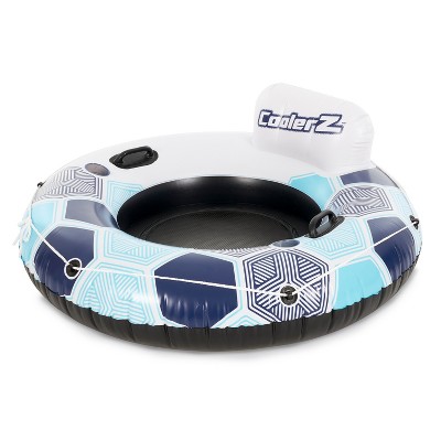 Bestway 15496 CoolerZ Rapid Rider Inflatable River Lake Pool Inner Tube Float with Built In Backrest and Wrap Around Grab Rope, Blue Hexagon