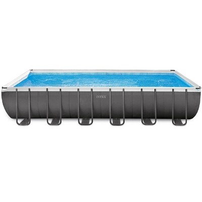 Intex 26361EH 24ft X 12ft X 52in Ultra Frame Rectangular Pool Set Sand Filter Pump Ladder Ground Cloth Pool Cover