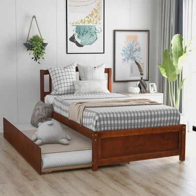 Twim Size Wood Platform Bed with Trundle