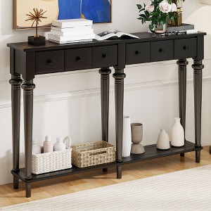 CAVINAS Retro Console Table with 4 Drawers and Sturdy Structure,Entryway Table with Open Shelf,Console Table for Living Room - 1 of 4