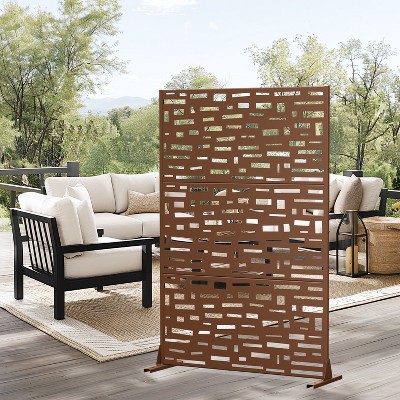 PexFix 72 in. H x 47 in. W Outdoor Metal Privacy Screen Garden Fence Bricks Pattern Wall Applique in Brown