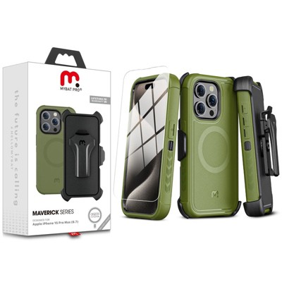 MyBat Pro Maverick Series MagSafe Case with Holster and Tempered Glass for Apple iPhone 15 Pro Max (6.7) - Grey