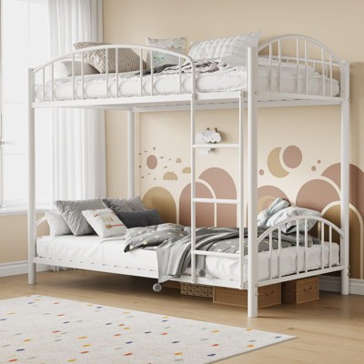 Metal Bunk Bed Twin Over Twin, Heavy Duty Bunkbeds Frame with Arched Guardrail and Safety Ladder, Sturdy Steel Bed, No Box Spring Needed